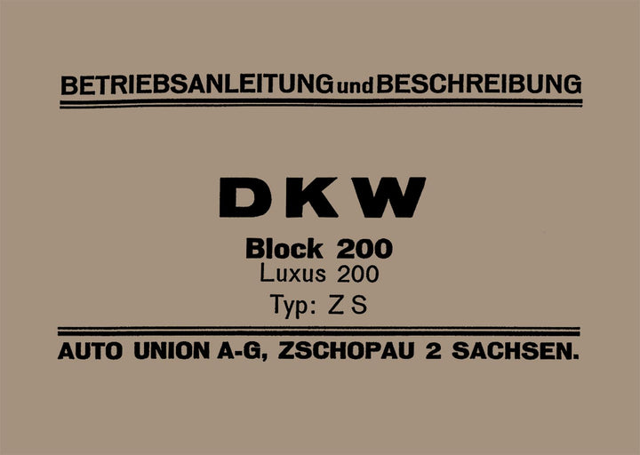 DKW Luxus 200 und Block 200 Betriebsanleitung, Buchcover