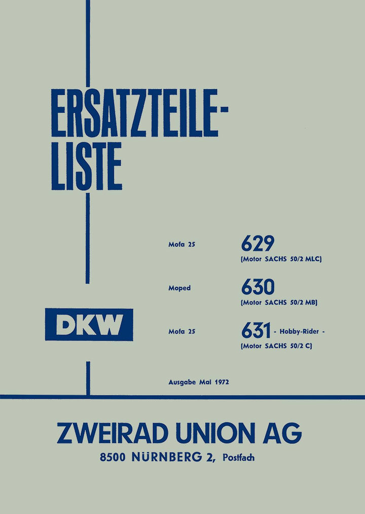 DKW Mofa 25 629, Moped 630 und Mofa 25 631 Ersatzteilliste, Buchcover