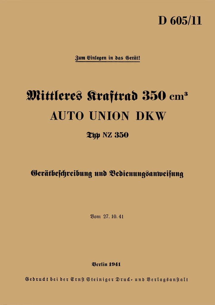 DKW NZ350 WH Betriebsanleitung, Buchcover