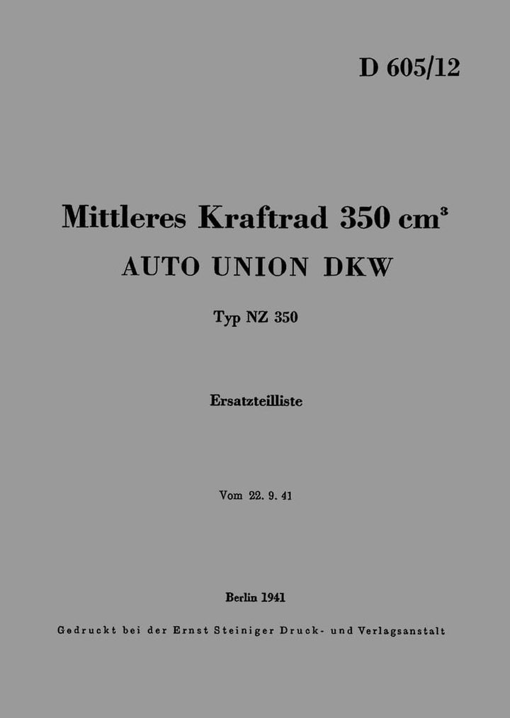 DKW NZ350 WH Ersatzteilkatalog, Buchcover
