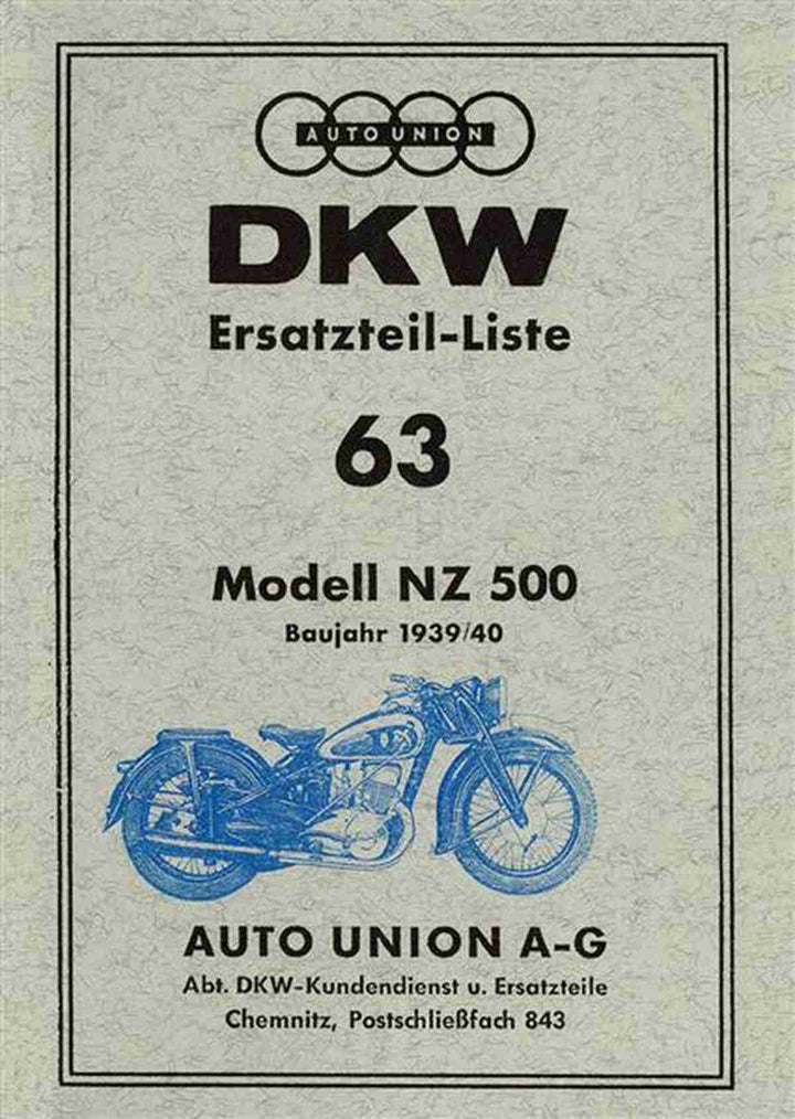 DKW NZ500 Ersatzteilkatalog, Buchcover