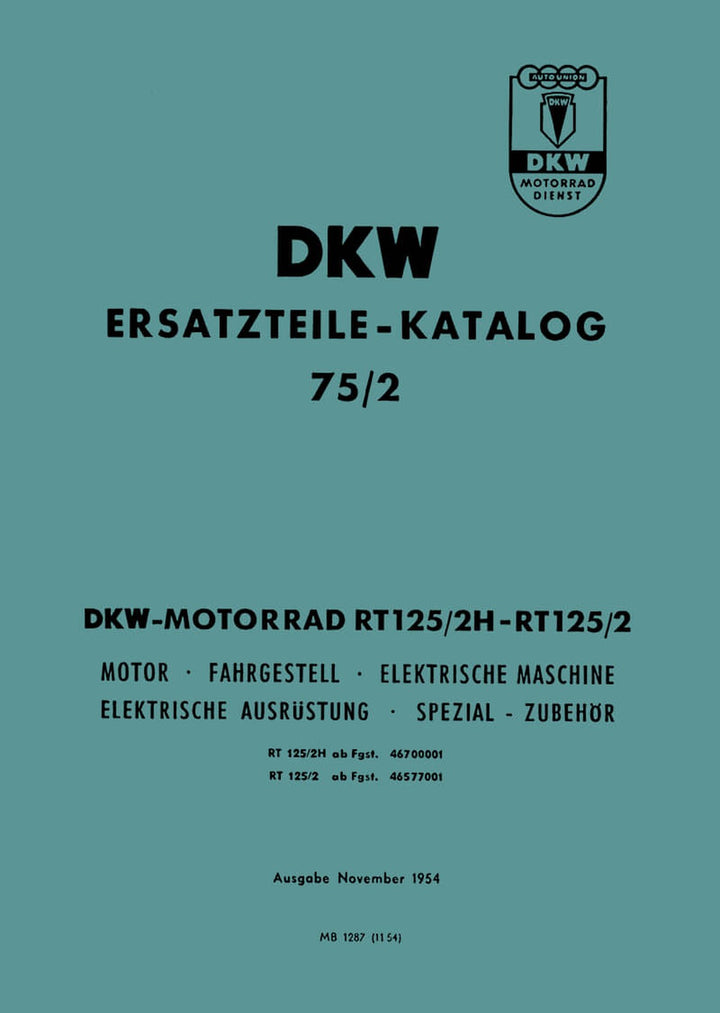 DKW RT125/2 und RT125/2H Ersatzteilkatalog, Buchcover
