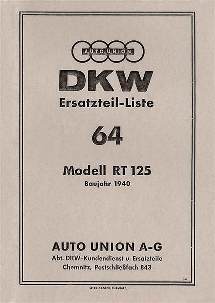 DKW RT125 Ersatzteilkatalog, Buchcover