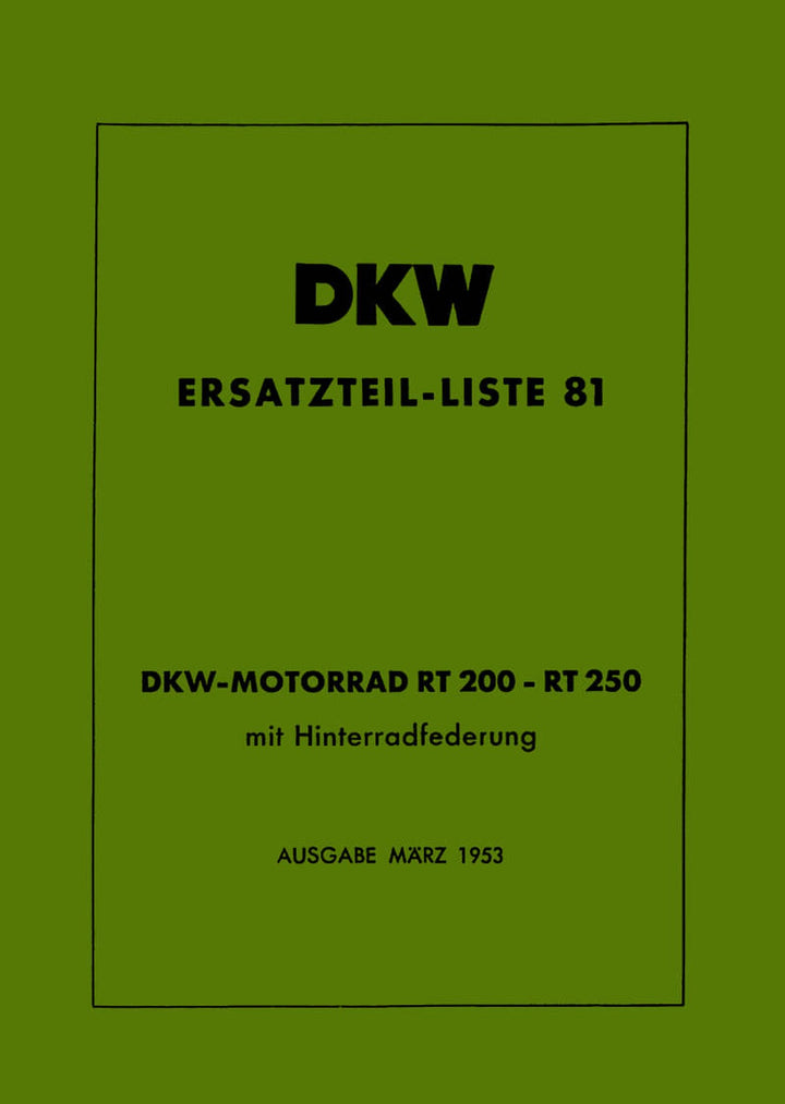 DKW RT200H und RT250H Ersatzteilkatalog, Buchcover