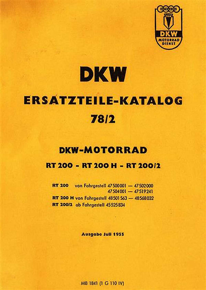 DKW RT200 RT200/2 RT200 H Ersatzteilkatalog, Buchcover