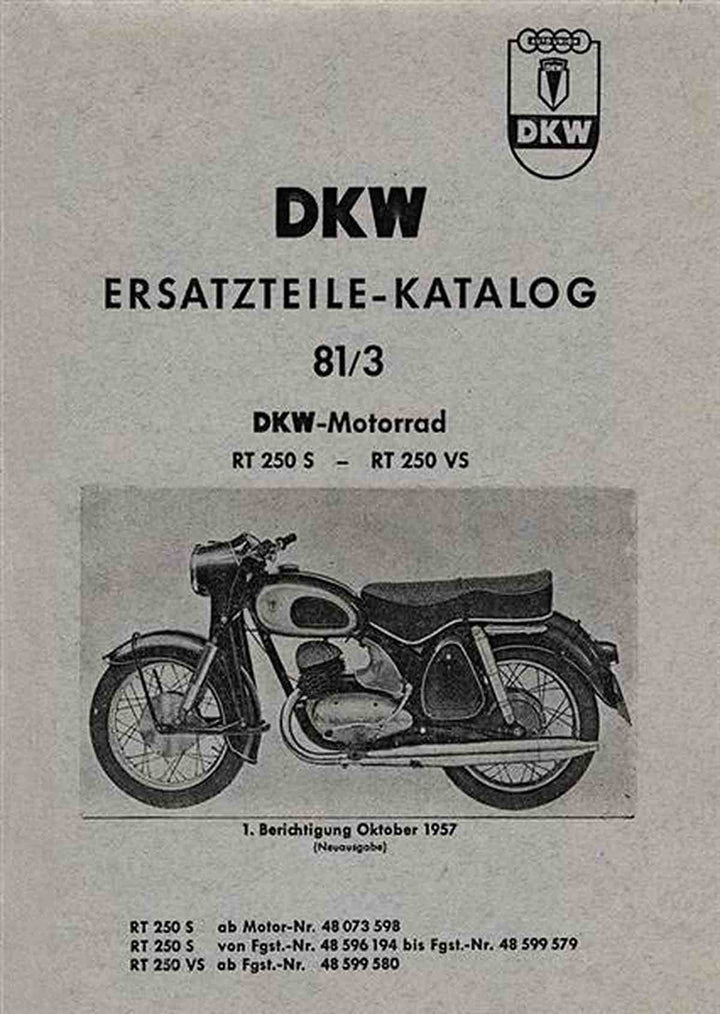 DKW RT250S und RT250VS Ersatzteilkatalog, Buchcover