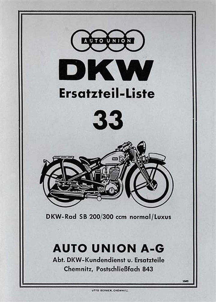 DKW SB200 und SB300 Normal und Luxus Ersatzteilliste, Buchcover