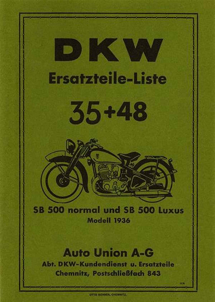 DKW SB500 Normal und SB500 Luxus Ersatzteilkatalog, Buchcover