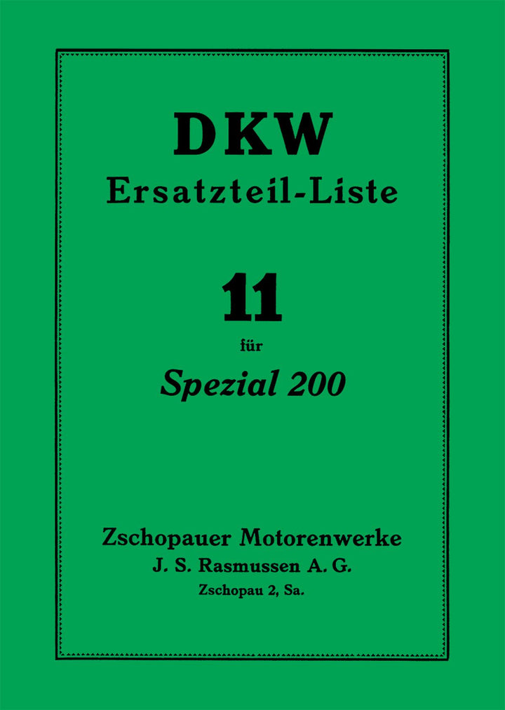 DKW Spezial 200 Ersatzteilkatalog, Buchcover