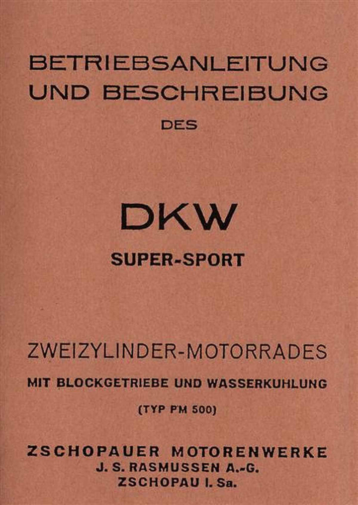 DKW Super Sport 500 Betriebsanleitung, Buchcover