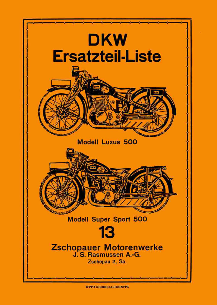 DKW Supersport 500 und Luxus 500 Ersatzteilkatalog, Buchcover