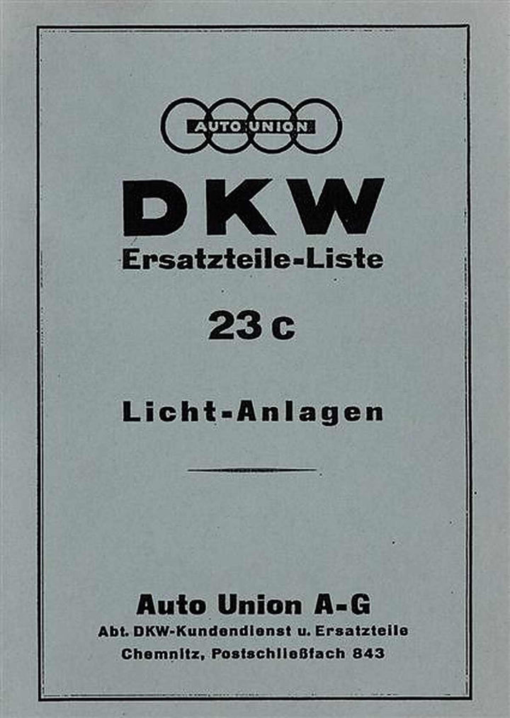 DKW Licht-Anlagen Vorkriegsmodelle Ersatzteilkatalog, Buchcover