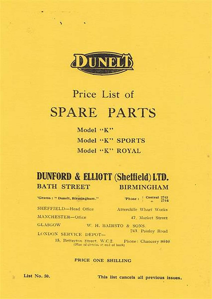 Dunelt Modelle K, K Sports & K Royal Spare Parts, Buchcover