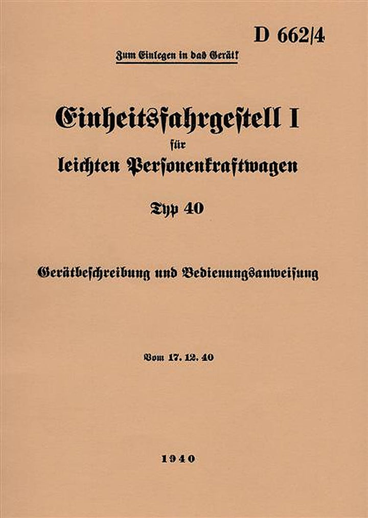 Stoewer Einheitsfahrgestell I Typ 40 Betriebsanleitung, Buchcover
