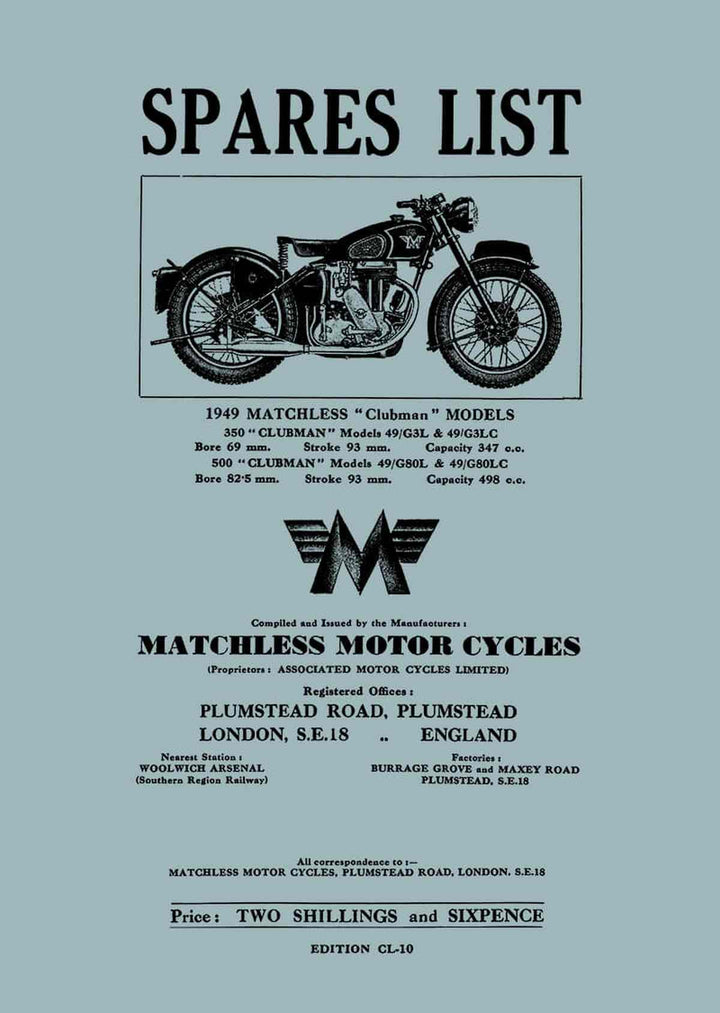 Ersatzteilliste Matchless Clubmann Modelle 1949, Buchcover