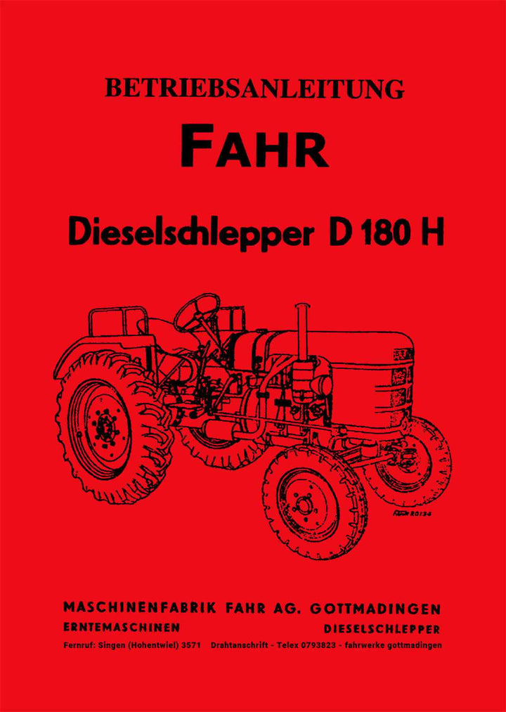 Fahr D180H Diesel-Schlepper Betriebsanleitung, Buchcover