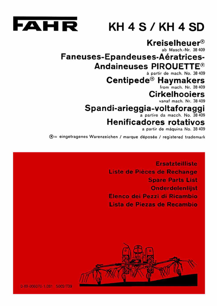 Fahr KH 4S und KH 4SD Ersatzteilkatalog, Buchcover
