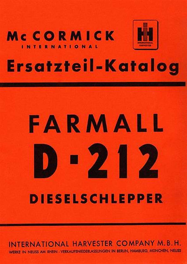 IHC International Harvester Farmall D-212 Ersatzteilkatalog, Buchcover