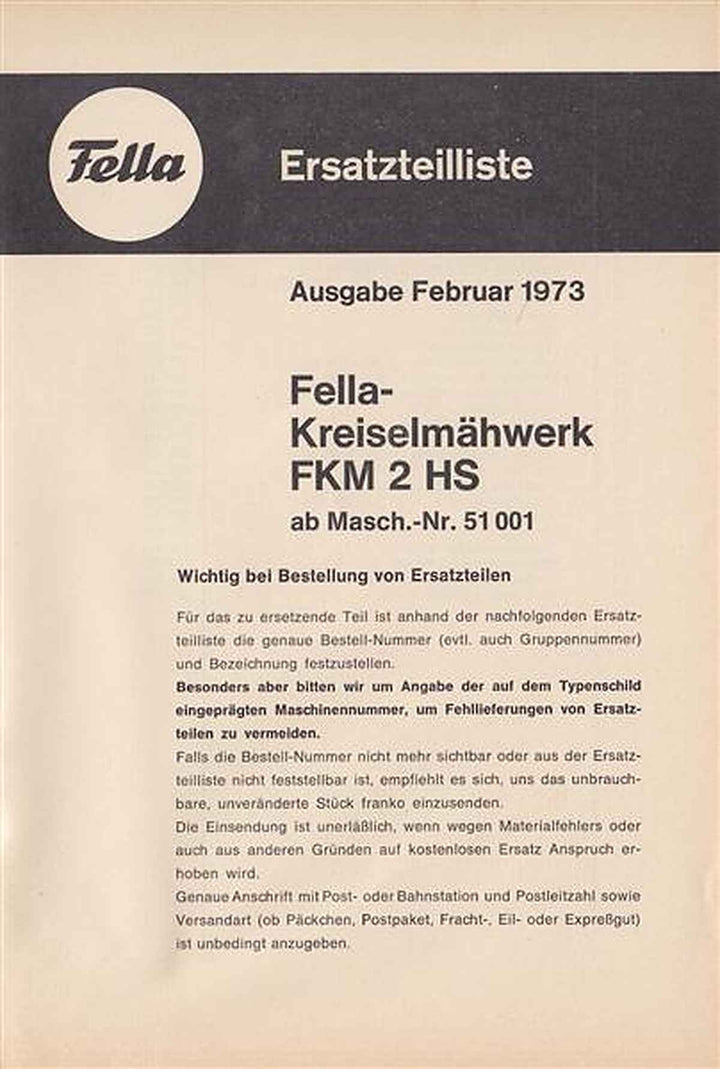 Fella Kreiselmähwerk FKM2HS Ersatzteilliste, Buchcover