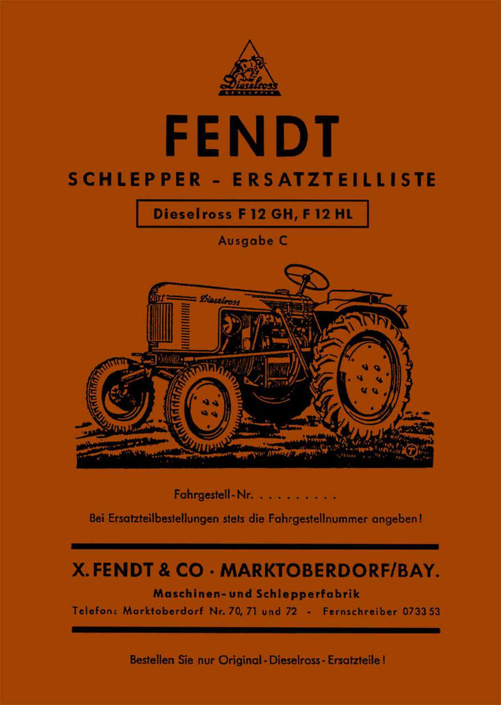 Fendt Dieselross F12GH und F12HL Ersatzteilliste, Buchcover
