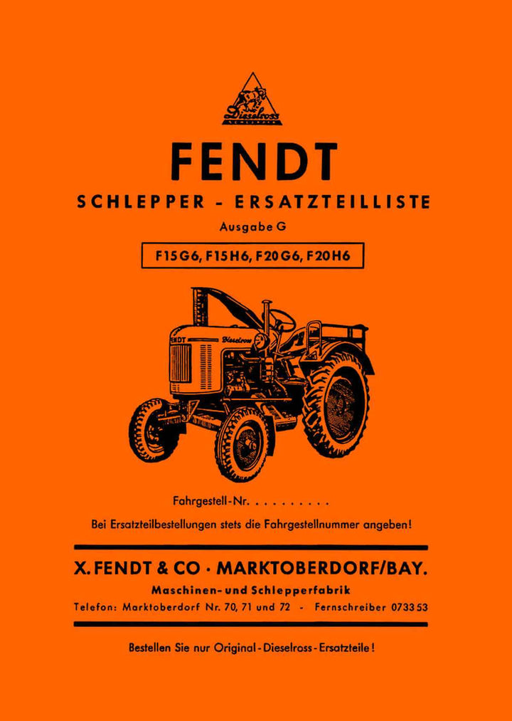 Fendt Dieselross F15 und F20 Ersatzteilkatalog, Buchcover
