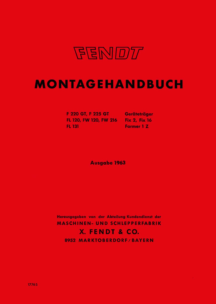 Fendt Farmer 1Z Fix 2 Fix 16 Montagehandbuch, Buchcover