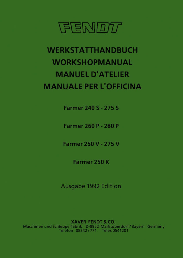 Fendt Farmer 240 250 260 275 280 Werkstatthandbuch, Buchcover