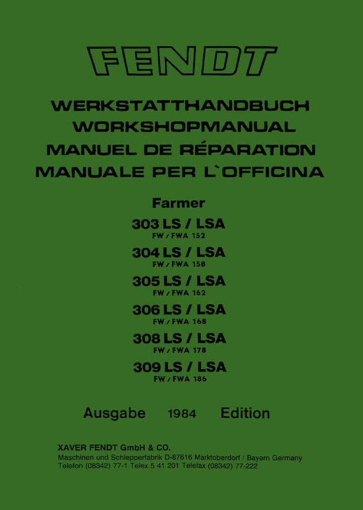 Fendt Farmer 303 304 305 306 308 309 LS/LSA Werkstatthandbuch, Buchcover