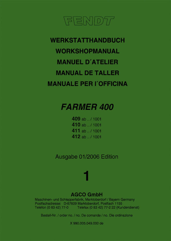 Fendt Farmer 400 409 410 411 412 Werkstatthandbuch, Buchcover