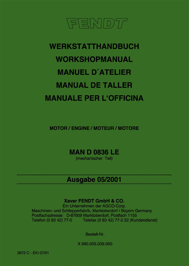 Fendt Favorit 900 Motor MAN D0836LE Werkstatthandbuch, Buchcover