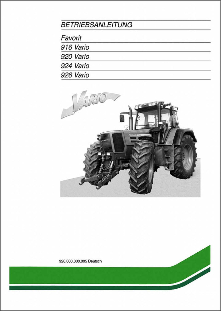 Fendt Favorit 916 920 924 926 Vario Betriebsanleitung, Buchcover