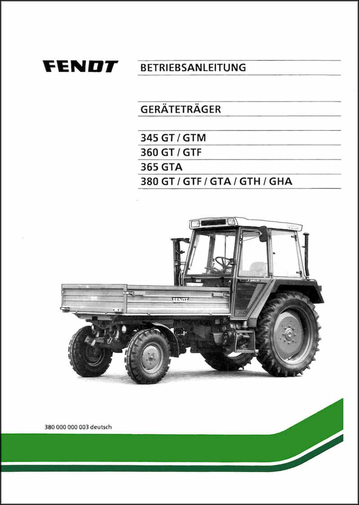 Fendt Geräteträger 345 360 365 380 Betriebsanleitung, Buchcover
