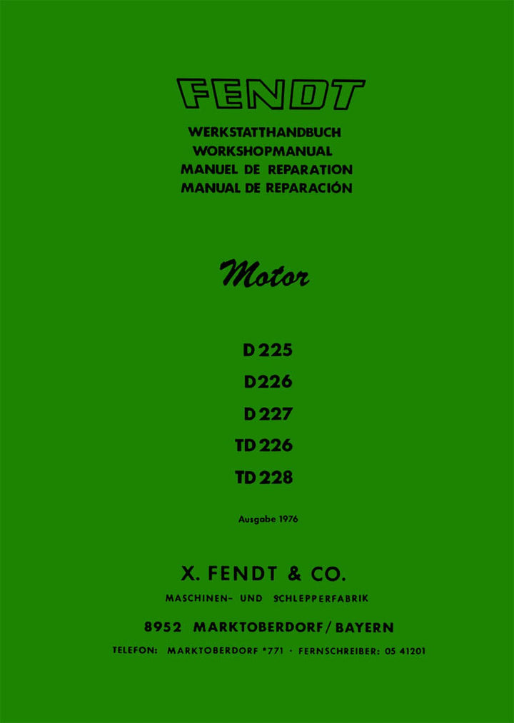 Fendt Motoren D225 D226 D227 TD226 TD228 Werkstatthandbuch, Buchcover