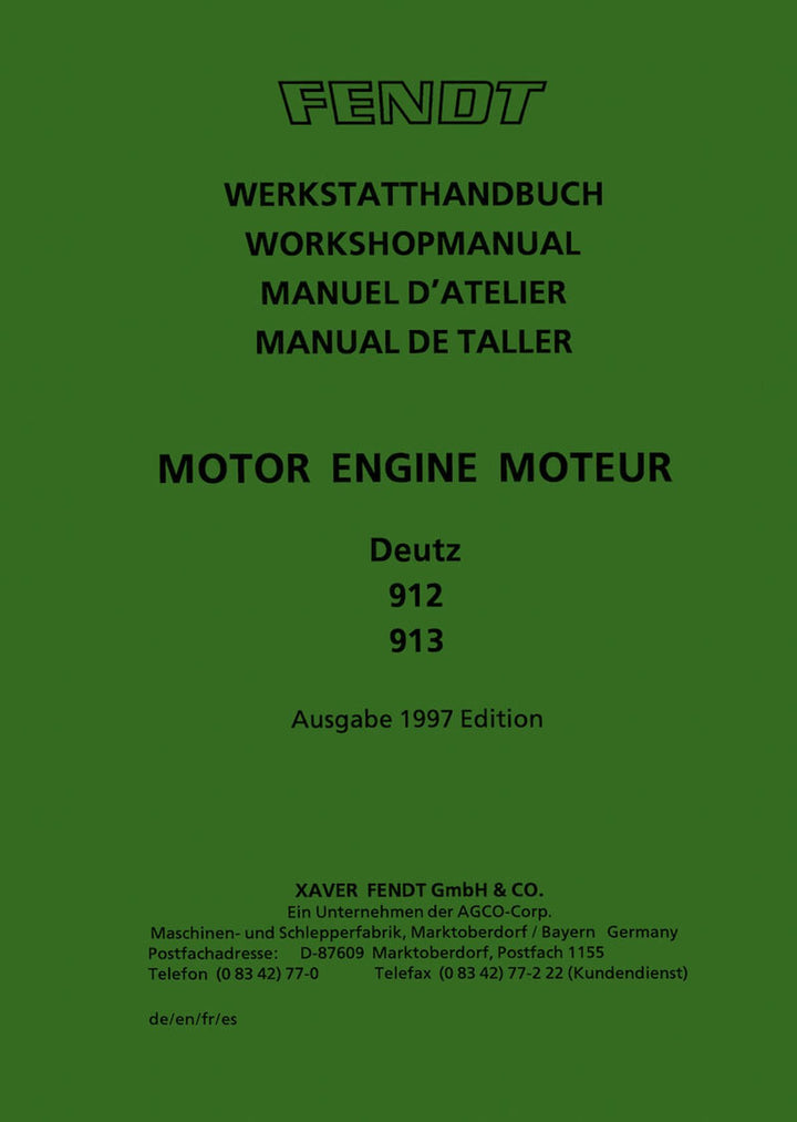 Fendt Motoren Deutz 912 und 913 Reparaturanleitung, Buchcover