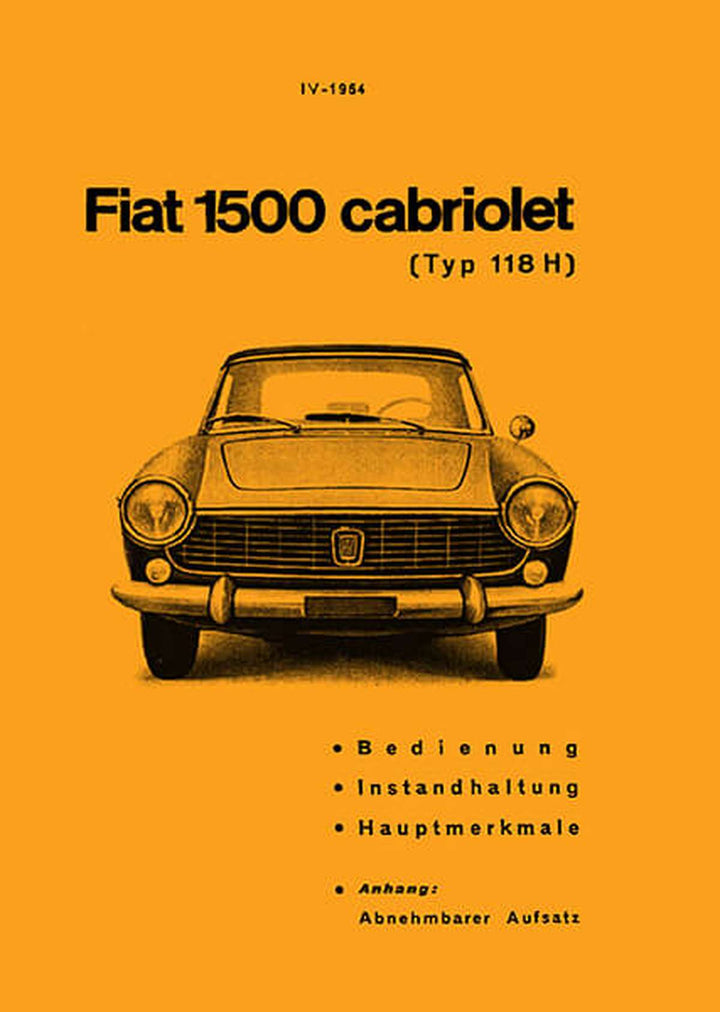 Fiat 1500 Cabriolet Typ 118H Betriebsanleitung, Buchcover