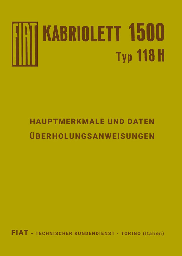 Fiat 1500 Cabriolet Typ 118H Reparaturanleitung, Buchcover