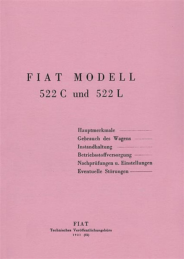 Fiat 522 C und 522 L, Betriebsanleitung, Buchcover