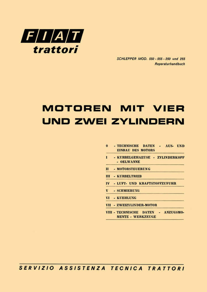 Fiat Traktor Motoren mit 4 und 2 Zylindern Reparaturanleitung, Buchcover
