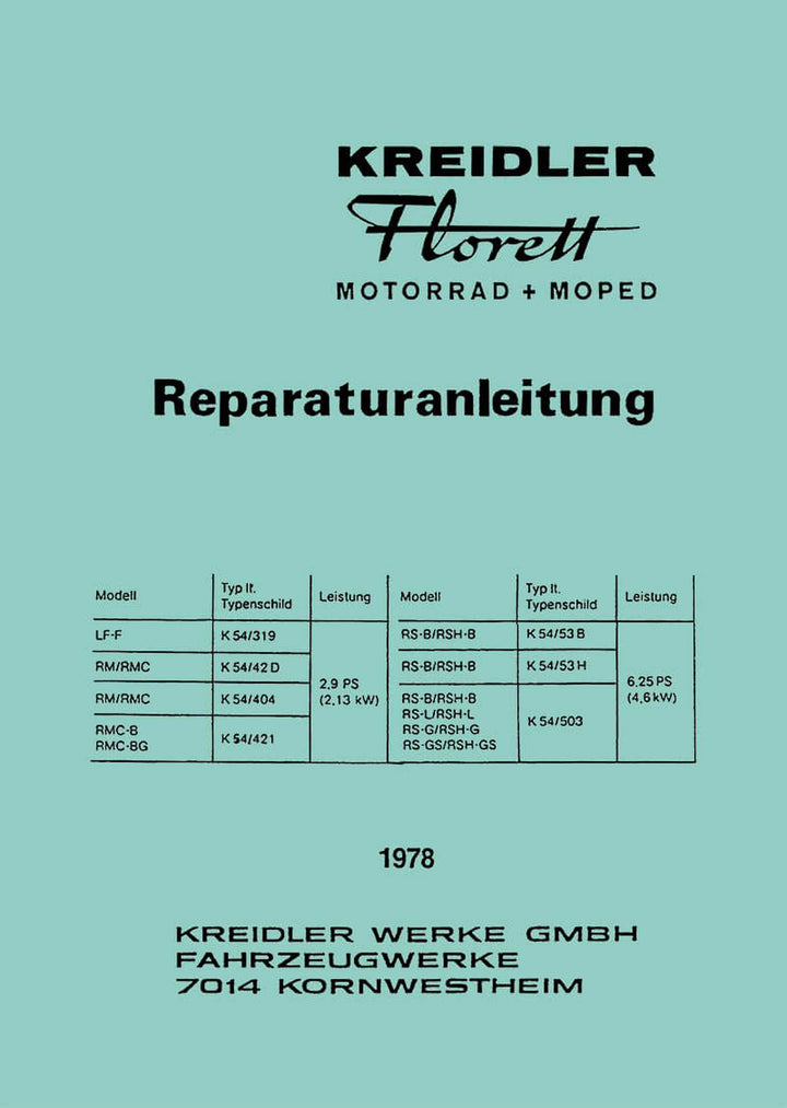 Florett Motorrad und Moped Typ 54 Reparaturanleitung, Buchcover