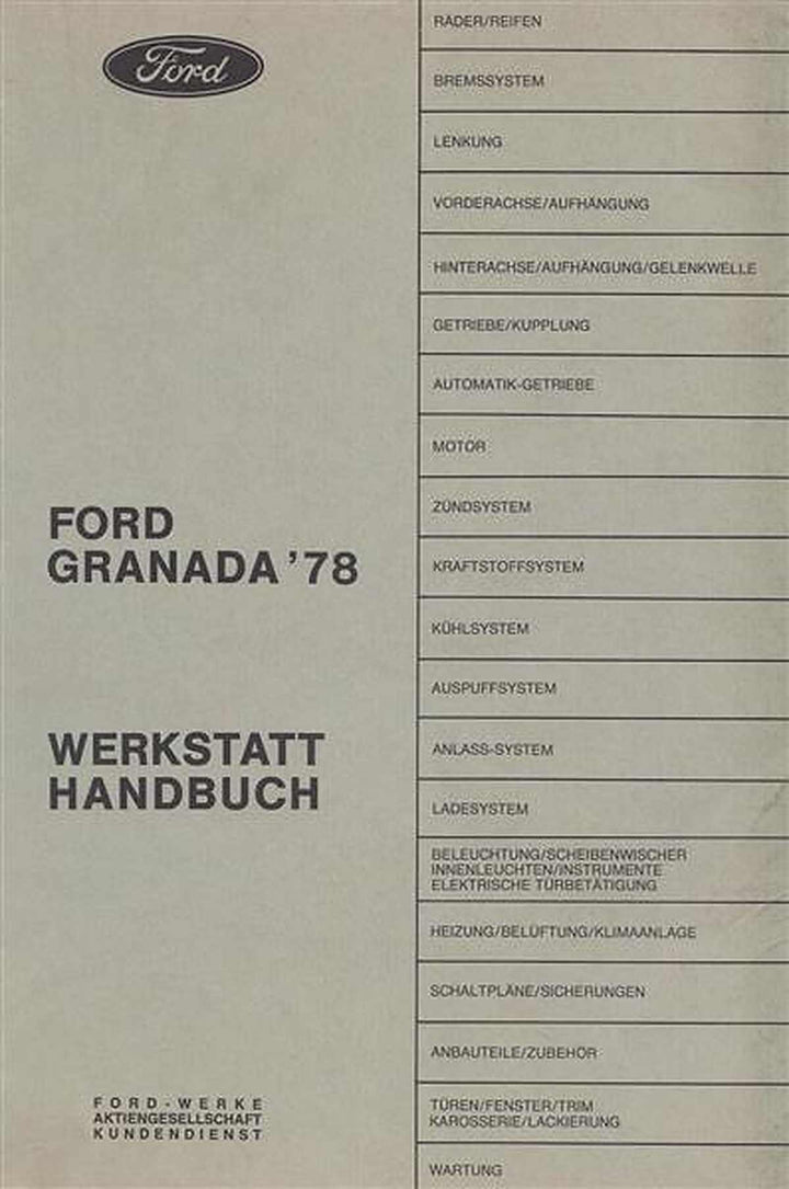 Ford Granada 1978 Werkstatthandbuch, Buchcover