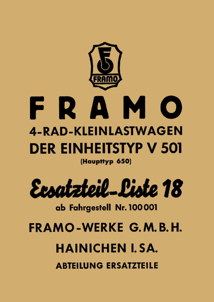 Framo V501 Ersatzteilkatalog, Buchcover
