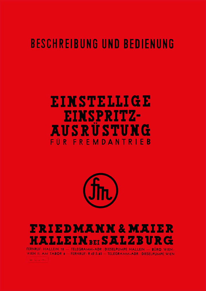 Friedmann & Maier Einstellige Einspritzausrüstung Betriebsanleitung, Buchcover