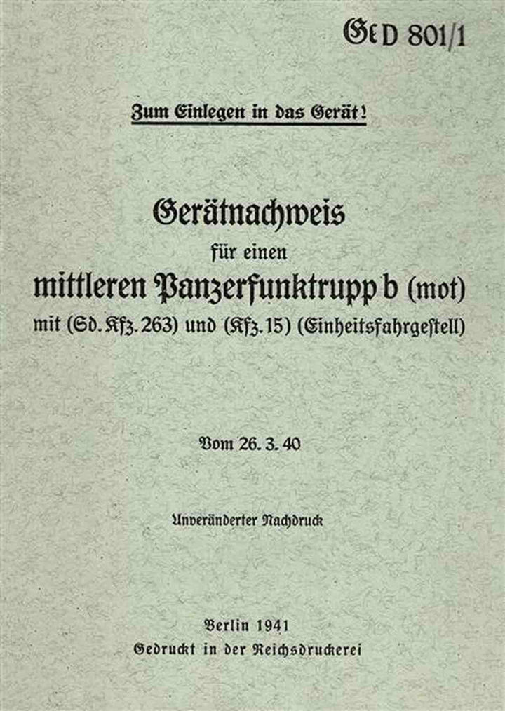 Gerätnachweis für einen mittleren Panzerfunktrupp b, Buchcover