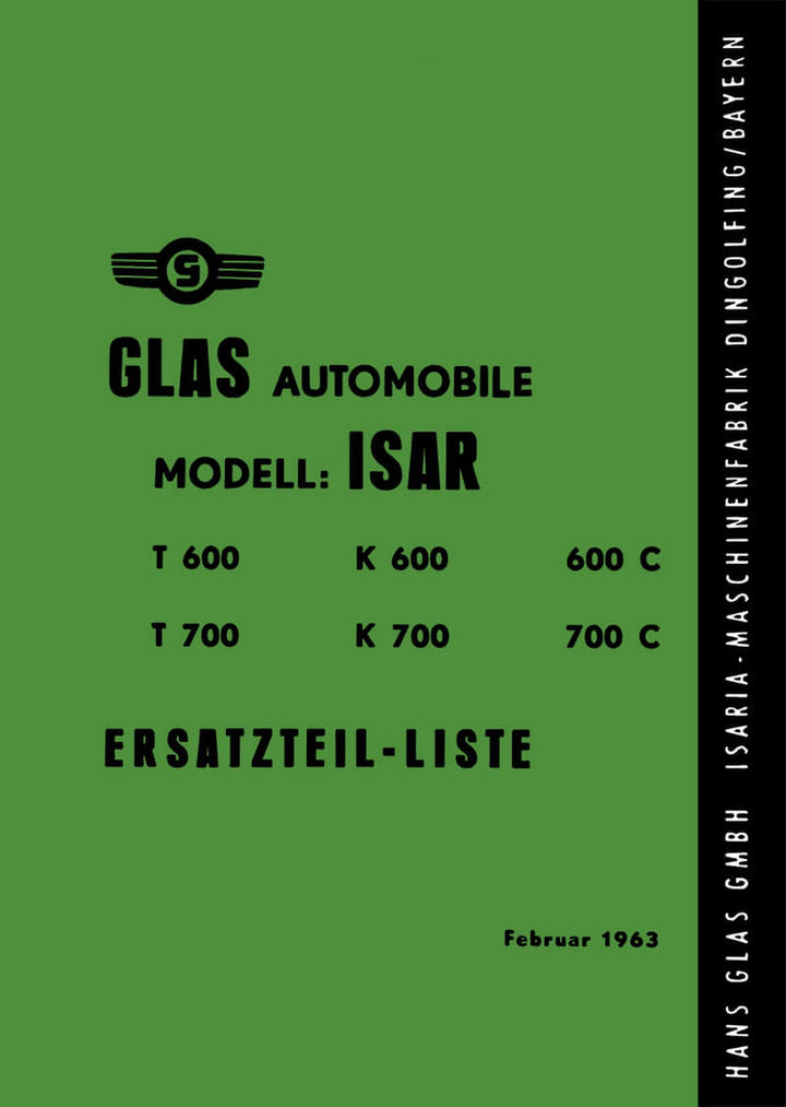 Glas Isar 600 und 700 Modelle Ersatzteilliste, Buchcover