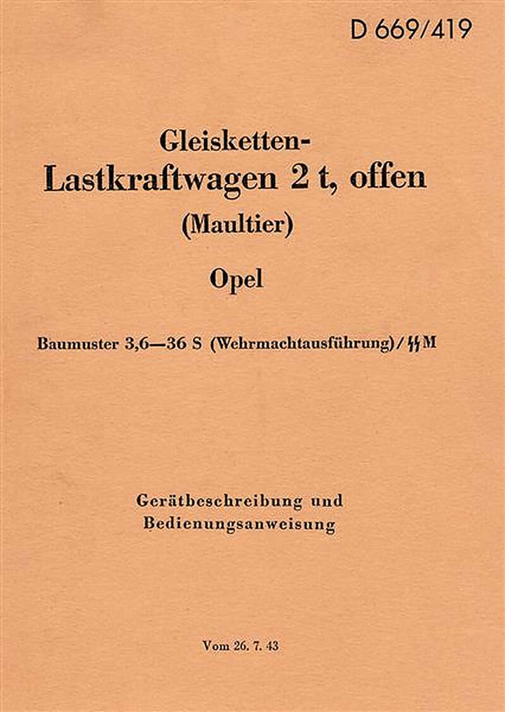 Opel Gleisketten LKW mit 2t Betriebsanleitung, Buchcover