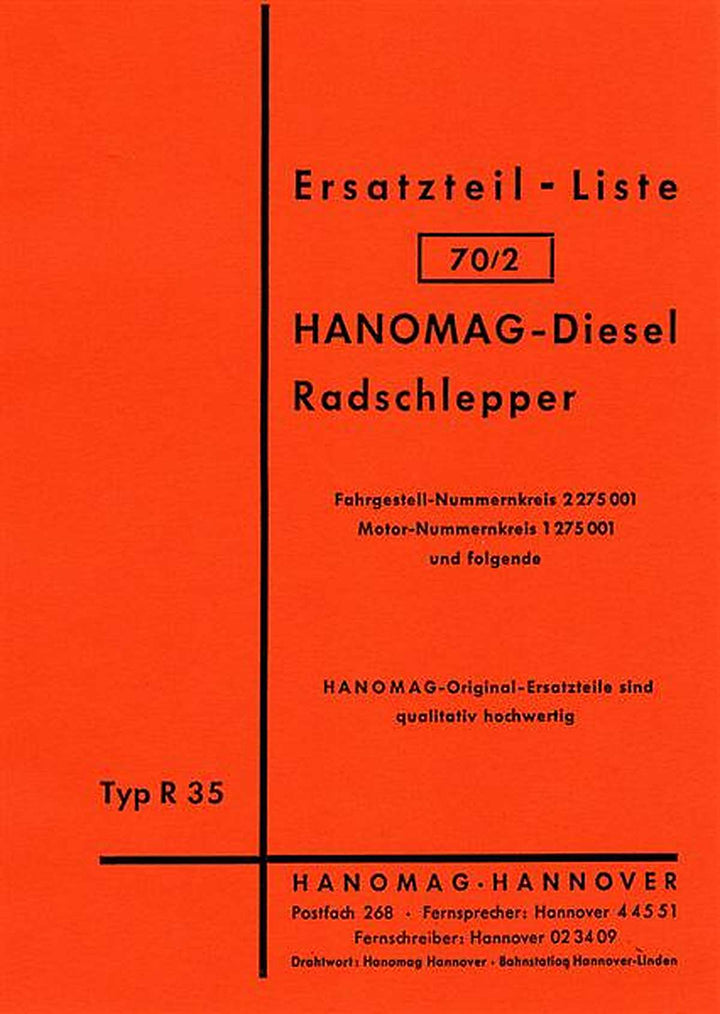 Hanomag Diesel-Radschlepper R 35/ R 35 RC Ersatzteilkatalog, Buchcover