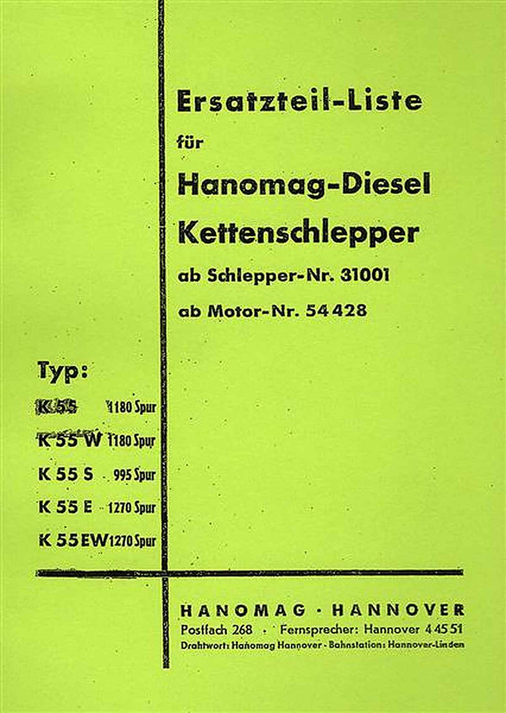 Hanomag K55 K55W K55S Ersatzteilkatalog, Buchcover