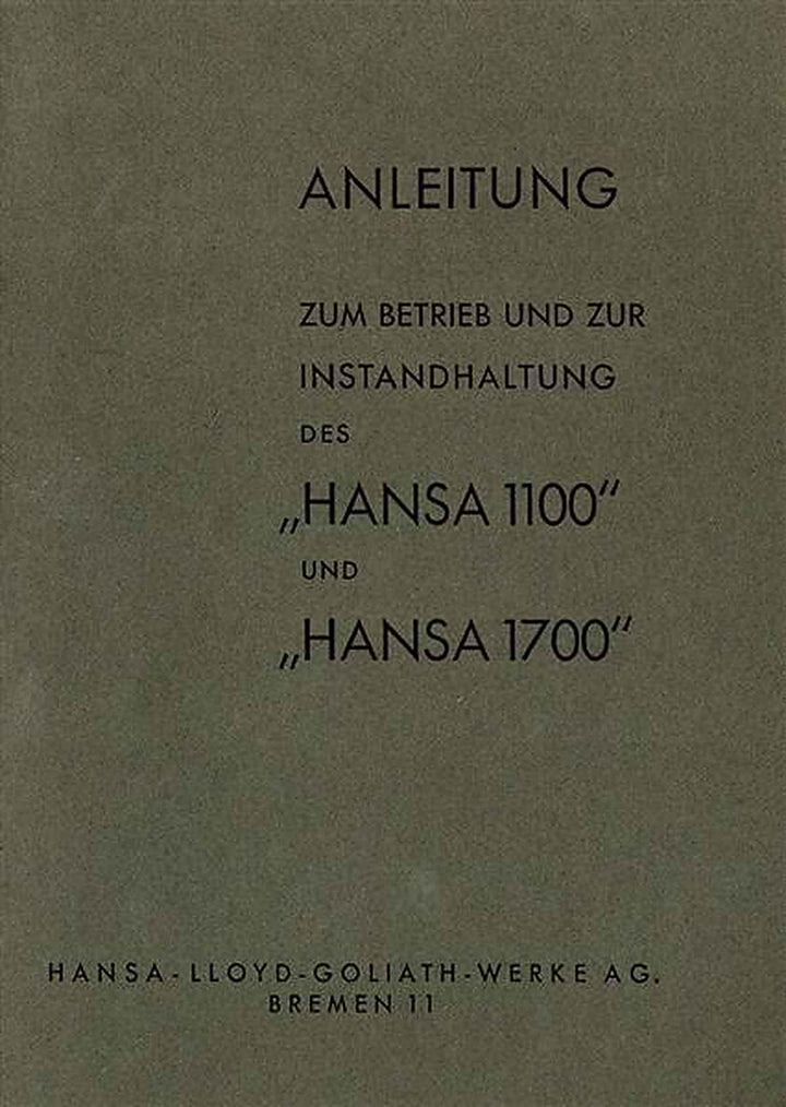 Hansa 1100 und 1700 Betriebsanleitung, Buchcover