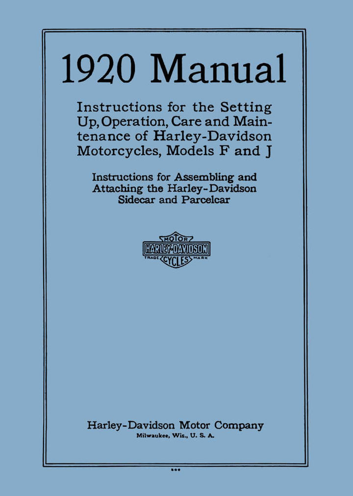 Harley-Davidson F & J Models 1920 Manual, Buchcover