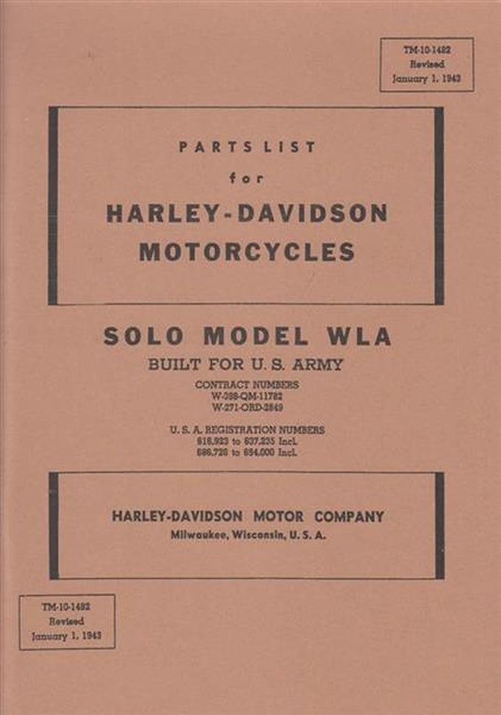 Harley-Davidson WLA, US Armee-Model 1943 Parts Catalouge, Buchcover
